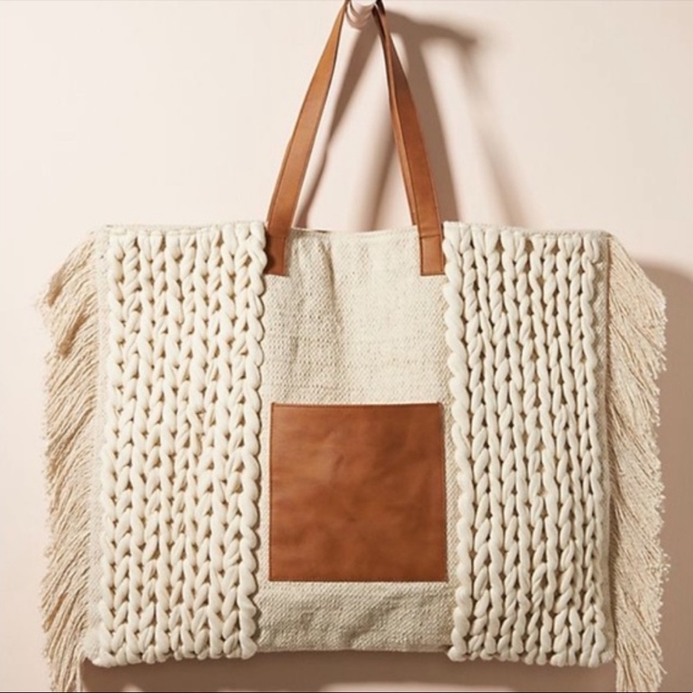 Anthropologie Boho Knit Fringe Tote Bag (No Longer Sold Online)
